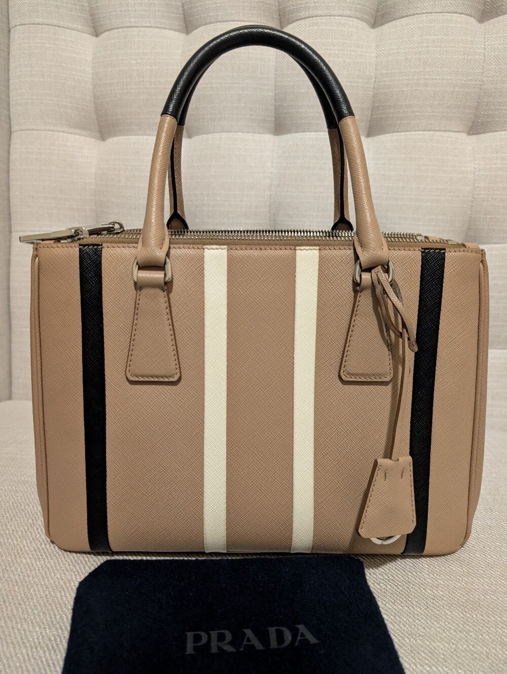 PRADA tricolor stripe Saffiano Top Handle Satchel - Picture 13 of 17
